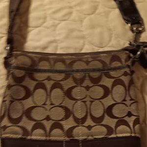 Coach Signature Brown and Tan Crossbody Bag
